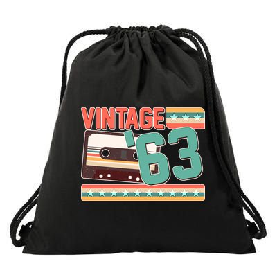 Vintage 1963 60th Birthday Cassette Tape Drawstring Bag