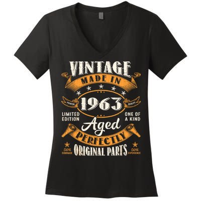 Vintage 1963 60th Birthday Decorations Men Funny 1963 Women's V-Neck T-Shirt