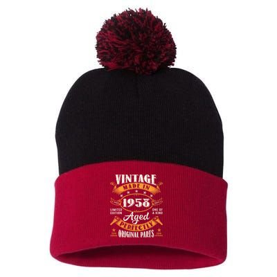 Vintage 1958 65th Birthday Decorations Men Funny 65 Years Old Pom Pom 12in Knit Beanie