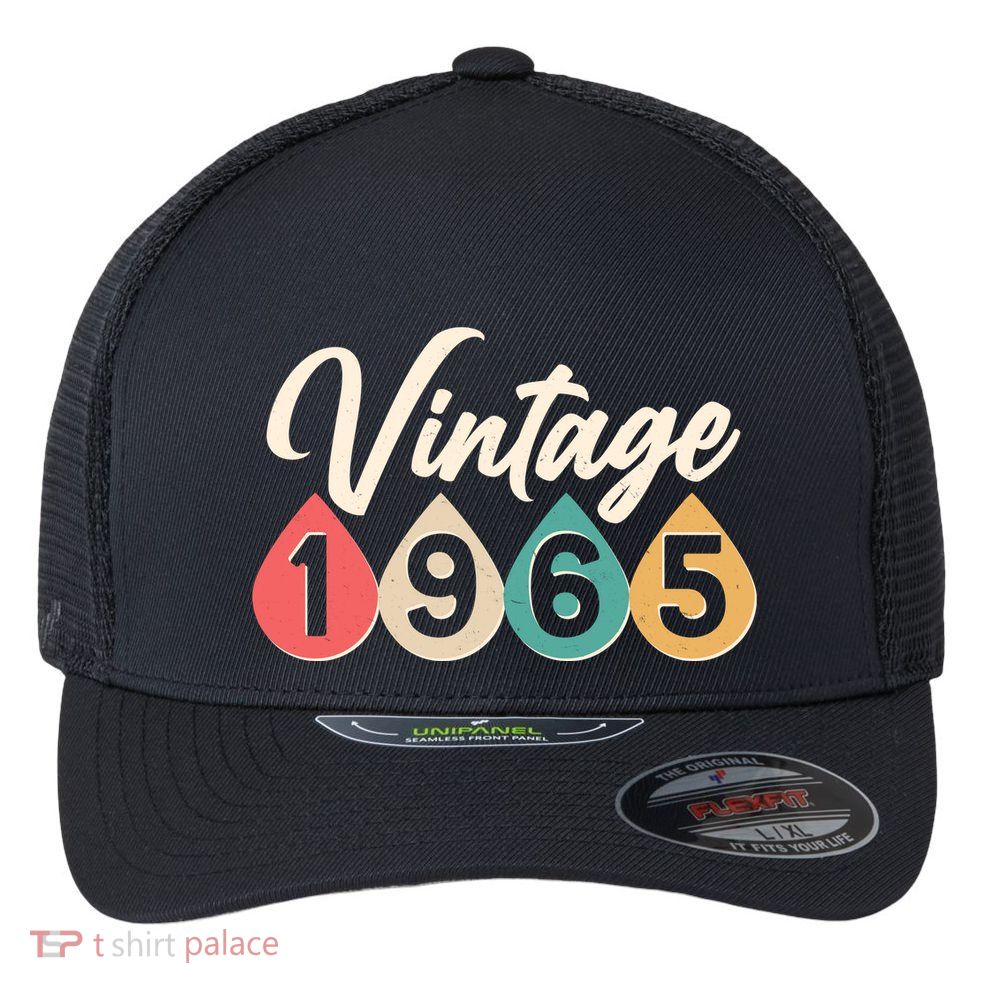 Vintage 1965 60th Birthday Retro Teardrop Design Flexfit Unipanel Trucker Cap