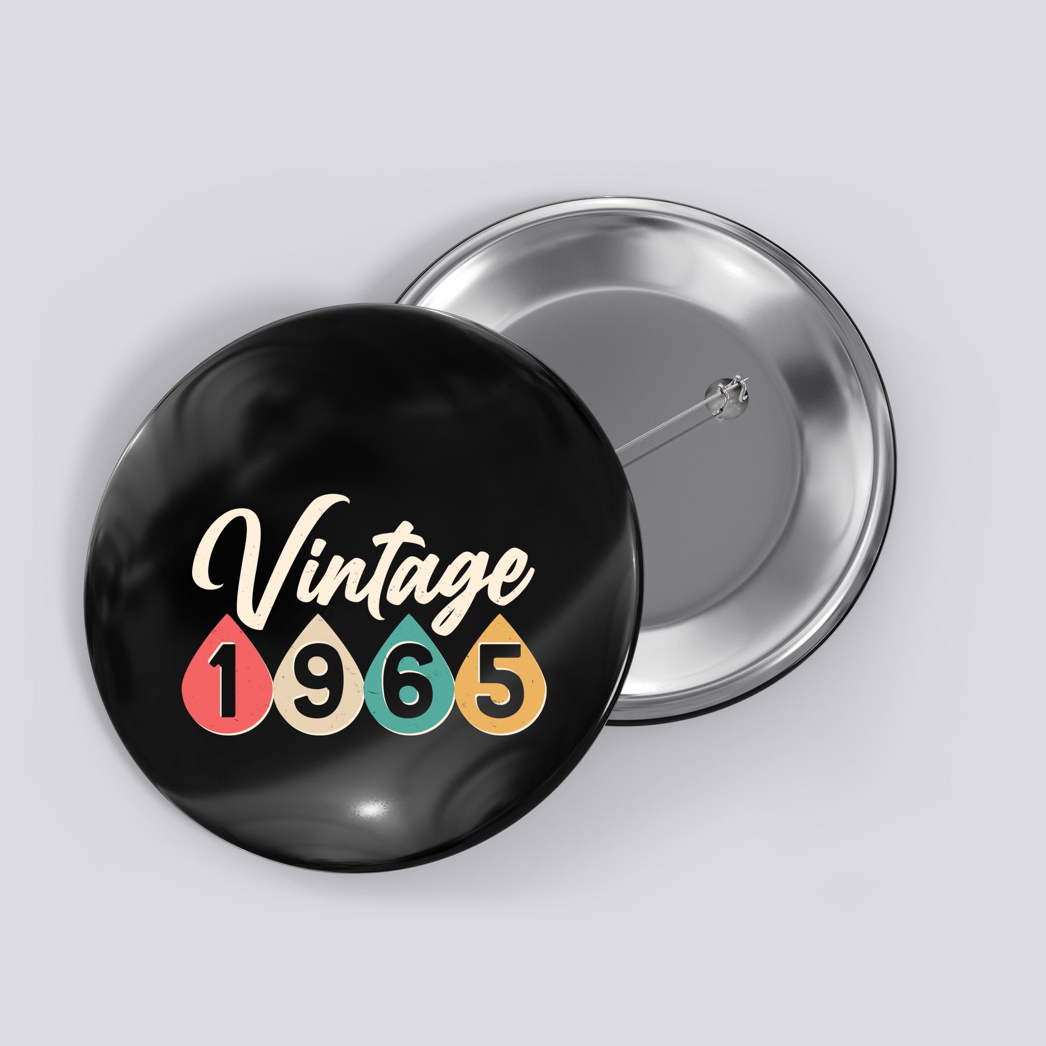 Vintage 1965 60th Birthday Retro Teardrop Design Button