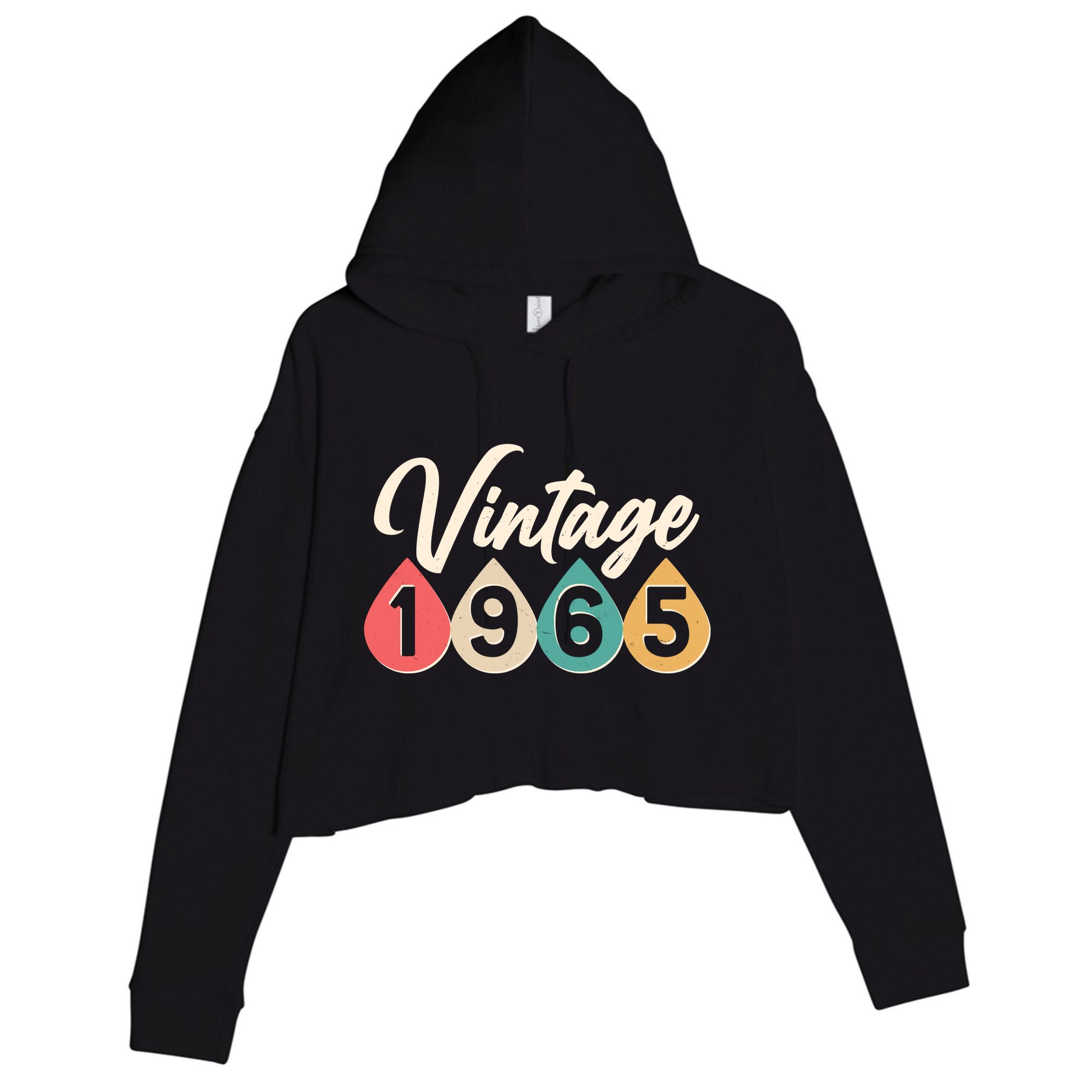 Vintage 1965 60th Birthday Retro Teardrop Design Crop Fleece Hoodie
