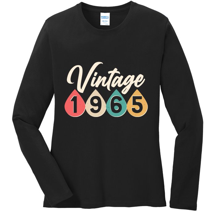 Vintage 1965 60th Birthday Retro Teardrop Design Ladies Long Sleeve Shirt