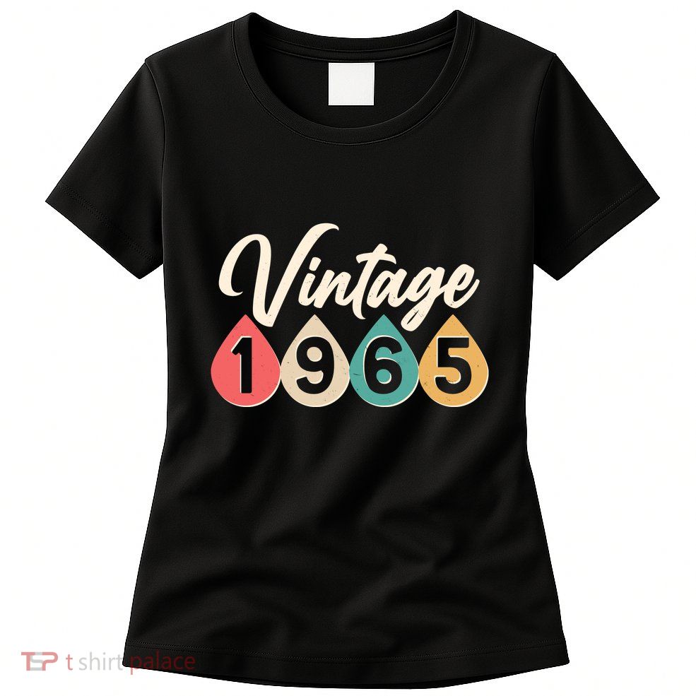 Vintage 1965 60th Birthday Retro Teardrop Design Womens T-Shirt