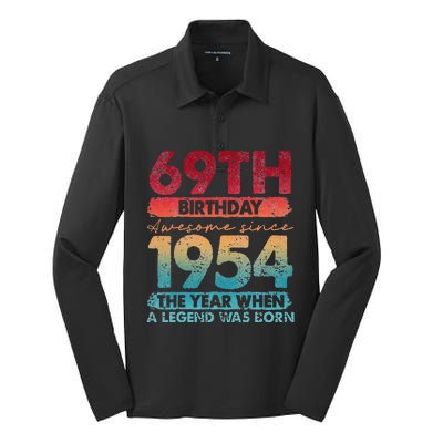 Vintage 1954 69 Year Old Gifts Limited Edition 69th Birthday Silk Touch Performance Long Sleeve Polo