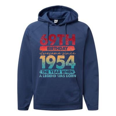 Vintage 1954 69 Year Old Gifts Limited Edition 69th Birthday Performance Fleece Hoodie