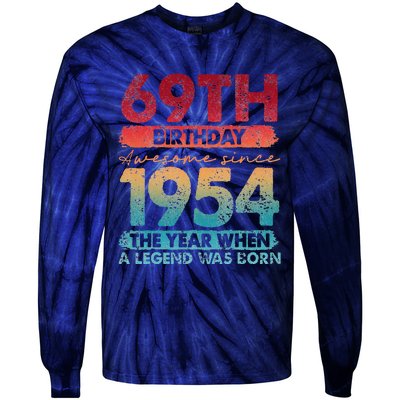 Vintage 1954 69 Year Old Gifts Limited Edition 69th Birthday Tie-Dye Long Sleeve Shirt