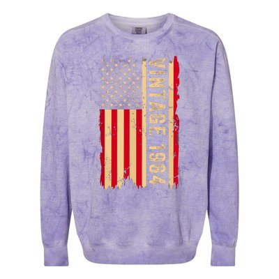 Vintage 1964 60th Birthday Gifts 60 Years Old American Flag Colorblast Crewneck Sweatshirt