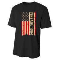 Vintage 1964 60th Birthday Gifts 60 Years Old American Flag Performance Sprint T-Shirt