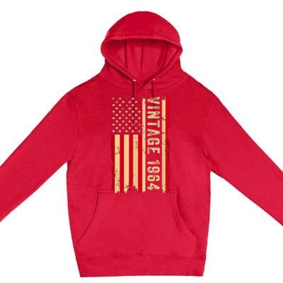 Vintage 1964 60th Birthday Gifts 60 Years Old American Flag Premium Pullover Hoodie