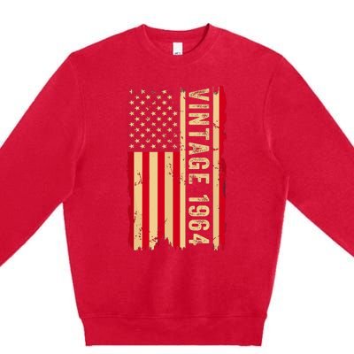 Vintage 1964 60th Birthday Gifts 60 Years Old American Flag Premium Crewneck Sweatshirt