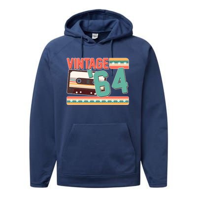 Vintage 1964 60th Birthday Cassette Tape Performance Fleece Hoodie