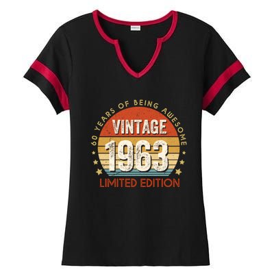 Vintage 1963 60th Birthday 60 Year Old Gifts Ladies Halftime Notch Neck Tee