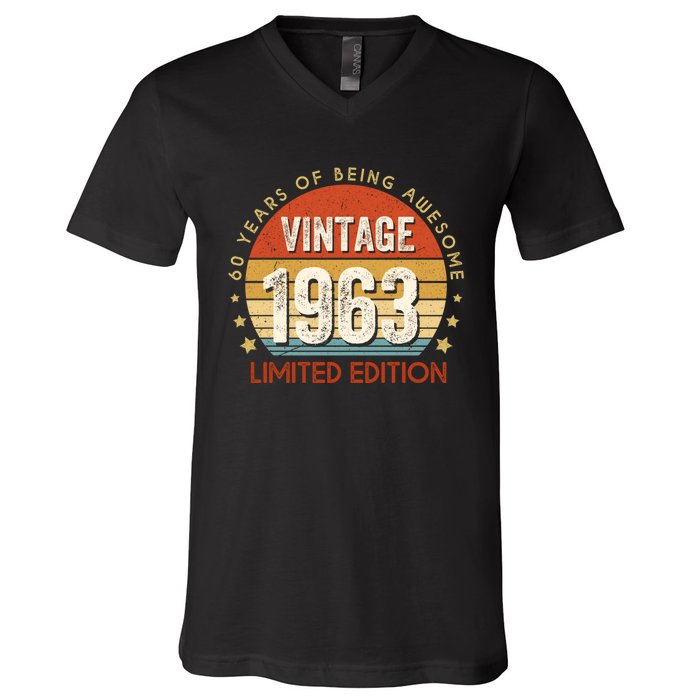 Vintage 1963 60th Birthday 60 Year Old Gifts V-Neck T-Shirt