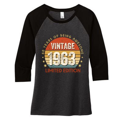 Vintage 1963 60th Birthday 60 Year Old Gifts Women's Tri-Blend 3/4-Sleeve Raglan Shirt