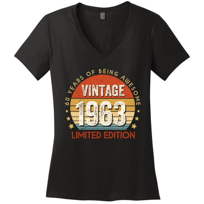 Vintage 1963 60th Birthday 60 Year Old Gifts Women's V-Neck T-Shirt