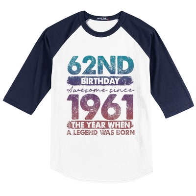 Vintage 1961 62 Year Old Gifts Limited Edition 62nd Birthday Cute Baseball Sleeve Shirt