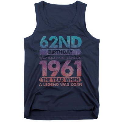 Vintage 1961 62 Year Old Gifts Limited Edition 62nd Birthday Cute Tank Top