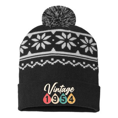 Vintage 1954 70th Birthday Retro Teardrop Design USA-Made Snowflake Beanie