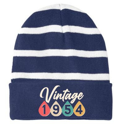 Vintage 1954 70th Birthday Retro Teardrop Design Striped Beanie with Solid Band