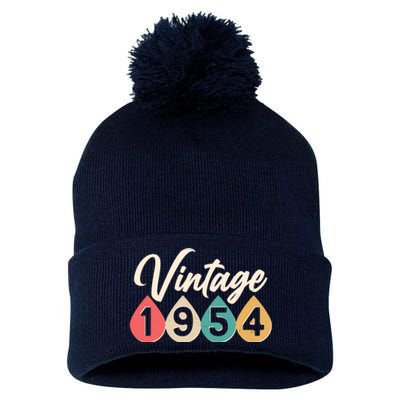 Vintage 1954 70th Birthday Retro Teardrop Design Pom Pom 12in Knit Beanie