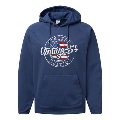 Vintage 1954 70th Birthday Gifts 70 Year Old Performance Fleece Hoodie