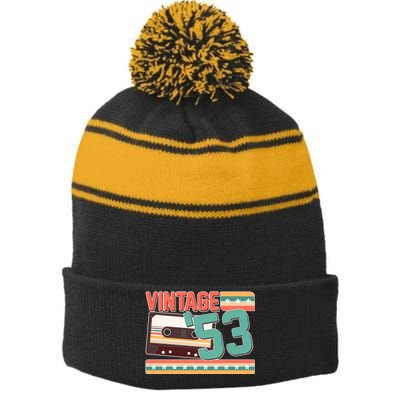 Vintage 1953 70th Birthday Cassette Tape Stripe Pom Pom Beanie