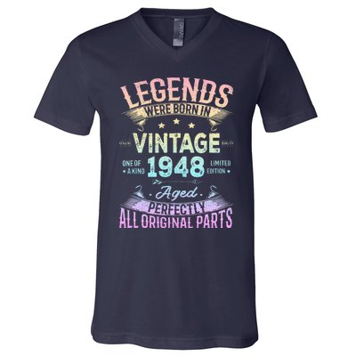 Vintage 1948 76th Birthday Bday 76 Year Old Retro Costume V-Neck T-Shirt