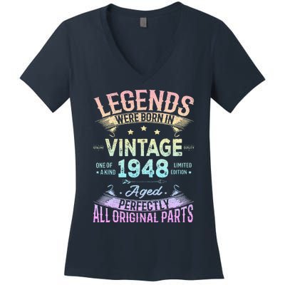 Vintage 1948 76th Birthday Bday 76 Year Old Retro Costume Women's V-Neck T-Shirt