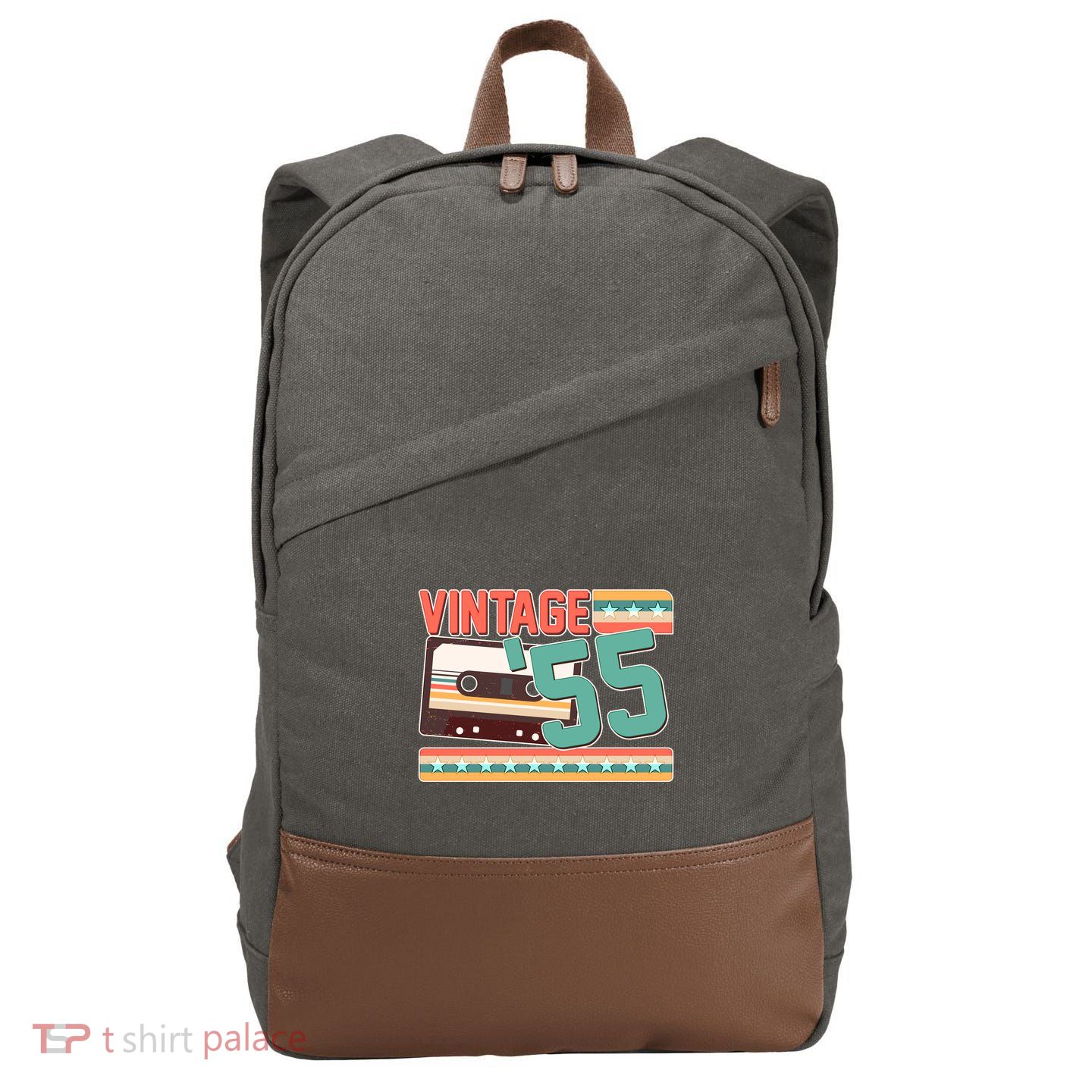 Vintage 1955 70th Birthday Cassette Tape Cotton Canvas Backpack