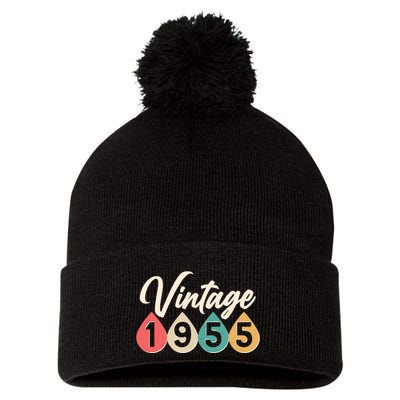Vintage 1955 70th Birthday Retro Teardrop Design Pom Pom 12in Knit Beanie