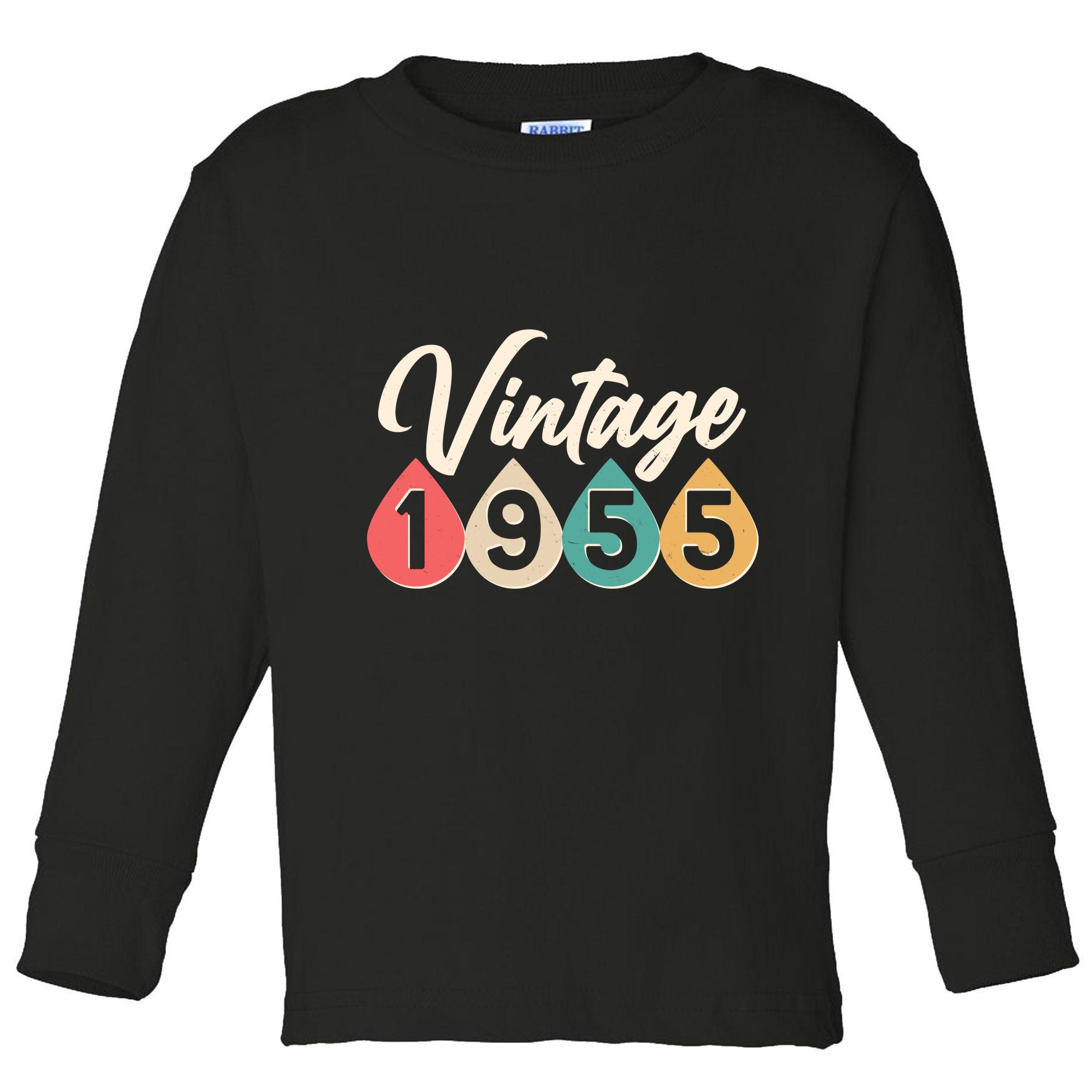 Vintage 1955 70th Birthday Retro Teardrop Design Toddler Long Sleeve Shirt