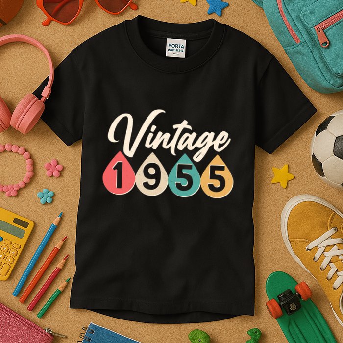 Vintage 1955 70th Birthday Retro Teardrop Design Kids T-Shirt