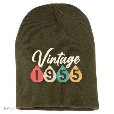 Vintage 1955 70th Birthday Retro Teardrop Design Short Acrylic Beanie