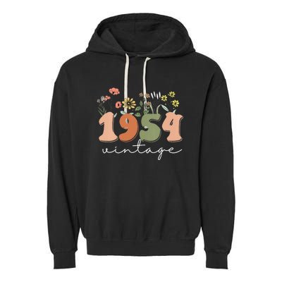 Vintage 1954 70th Birthday Wildflower Garment-Dyed Fleece Hoodie