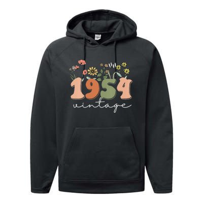 Vintage 1954 70th Birthday Wildflower Performance Fleece Hoodie