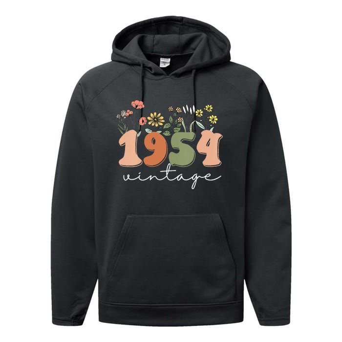 Vintage 1954 70th Birthday Wildflower Performance Fleece Hoodie