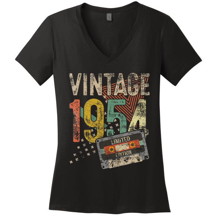 Vintage 1954 70th Birthday Gifts 70 Year Old Women's V-Neck T-Shirt