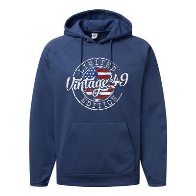 Vintage 1949 75th Birthday Gifts 75 Year Old Performance Fleece Hoodie