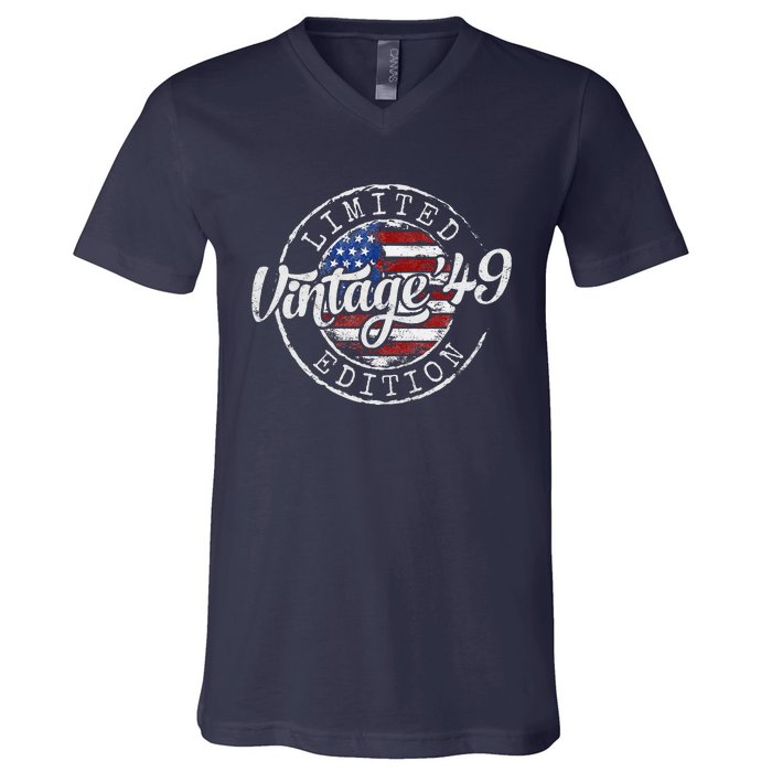 Vintage 1949 75th Birthday Gifts 75 Year Old V-Neck T-Shirt