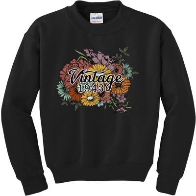 Vintage 1943 80 Year Old Sunflowers Floral 80th Birthday Kids Sweatshirt