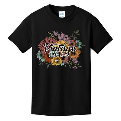 Vintage 1943 80 Year Old Sunflowers Floral 80th Birthday Kids T-Shirt