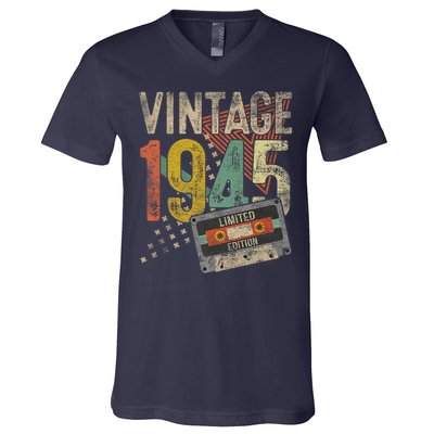 Vintage 1945 80th Birthday 80 Year Old V-Neck T-Shirt