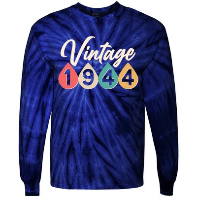 Vintage 1944 80th Birthday Retro Teardrop Design Tie-Dye Long Sleeve Shirt