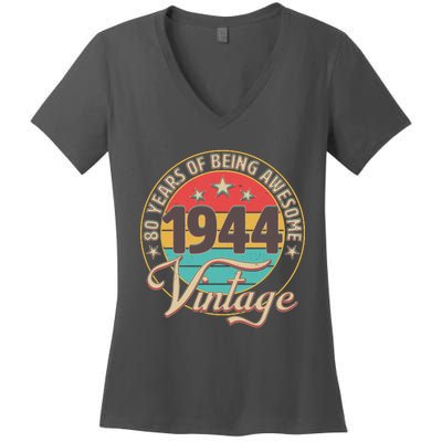 Vintage 1944 80 Years Of Being Awesome Women's V-Neck T-Shirt