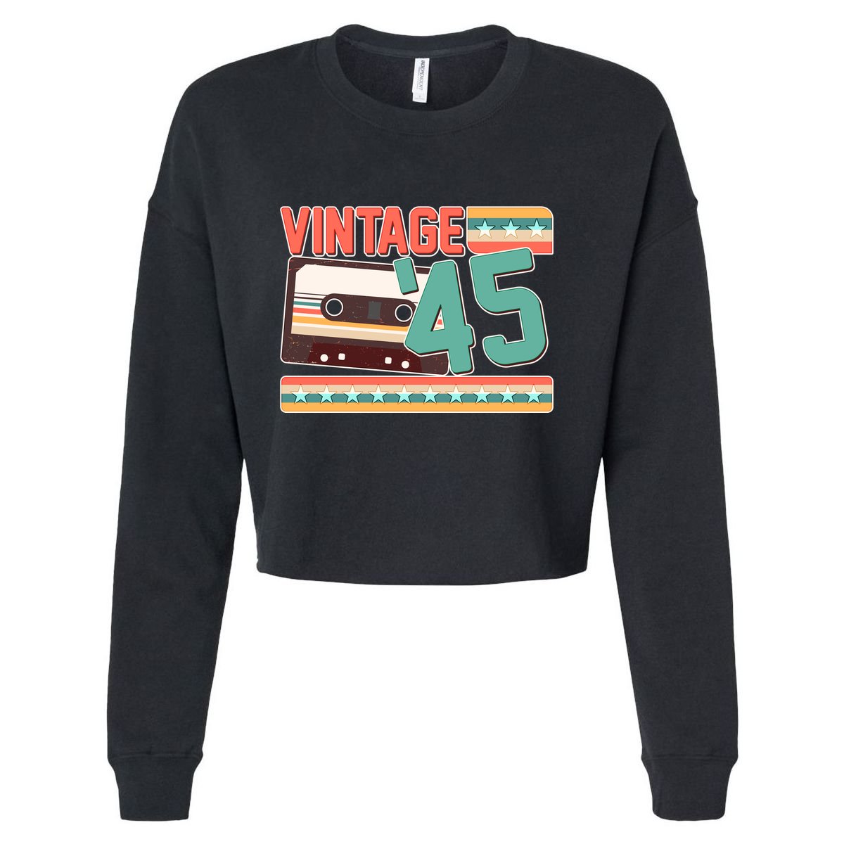 Vintage 1945 80th Birthday Cassette Tape Cropped Pullover Crew