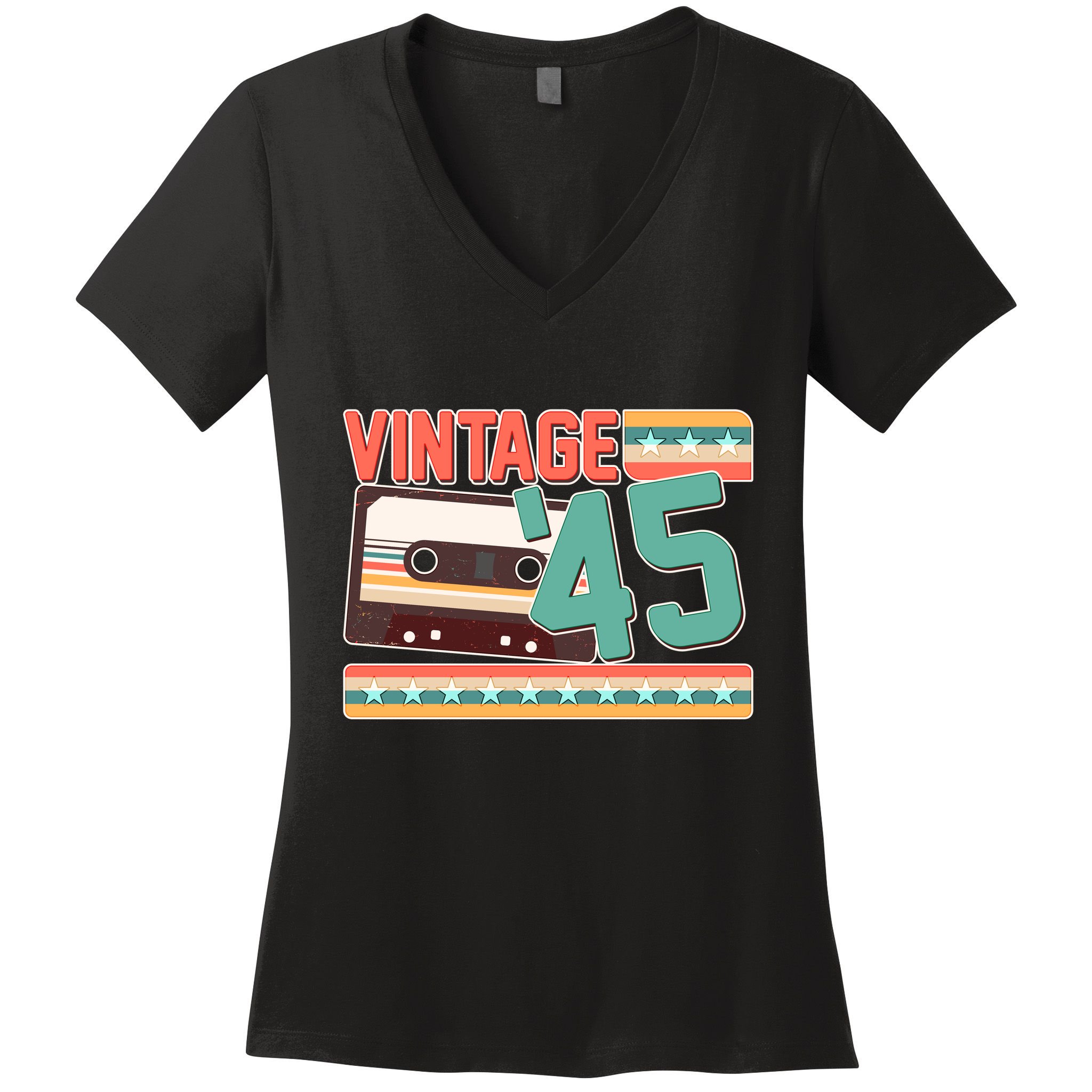 Vintage 1945 80th Birthday Cassette Tape Women's V-Neck T-Shirt