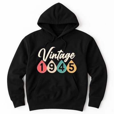 Vintage 1945 80th Birthday Retro Teardrop Design Hoodie