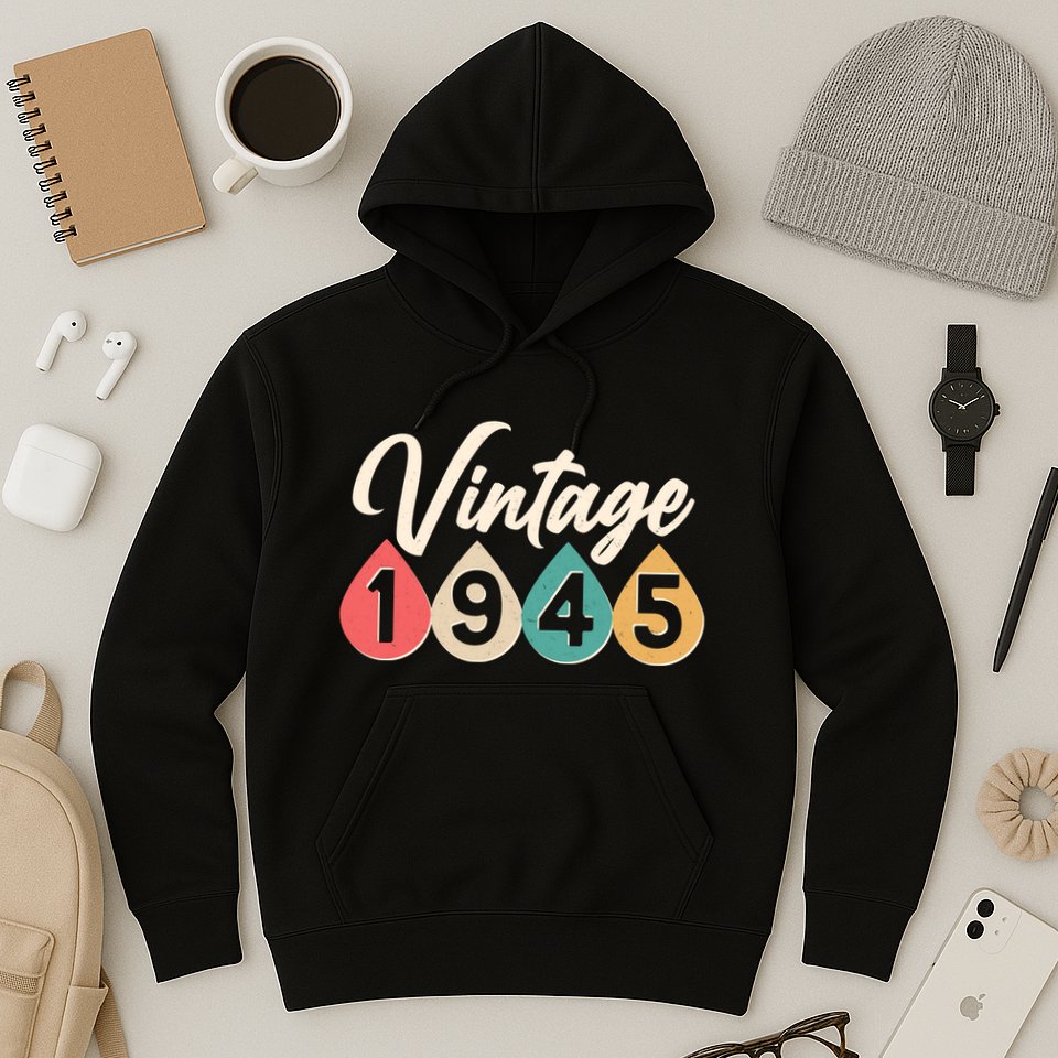 Vintage 1945 80th Birthday Retro Teardrop Design Hoodie