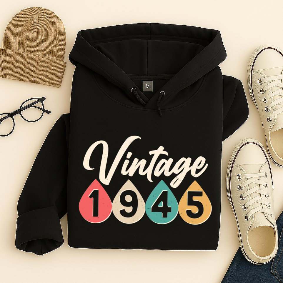 Vintage 1945 80th Birthday Retro Teardrop Design Hoodie